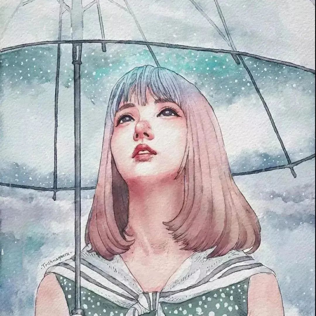 唯美系的水彩少女手绘插画，水彩淡淡晕染的画面真的是美极了