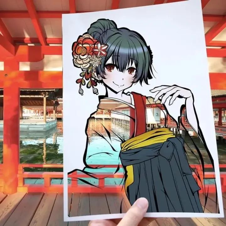 他把插画女孩的衣服都剪掉，搭配全靠风景，最终作品美极了