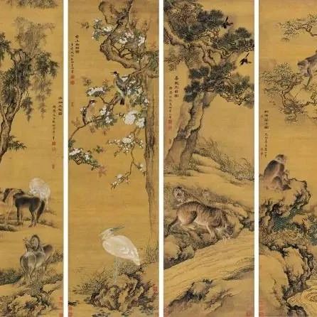 品画｜沈铨《瑞兽四屏》：吉祥如意！