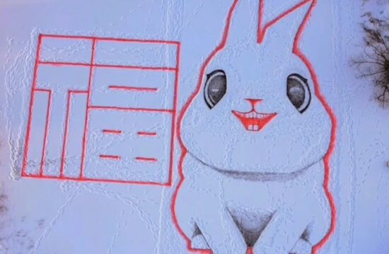 被萌到了！黑龙江农民雪地里创作巨幅玉兔