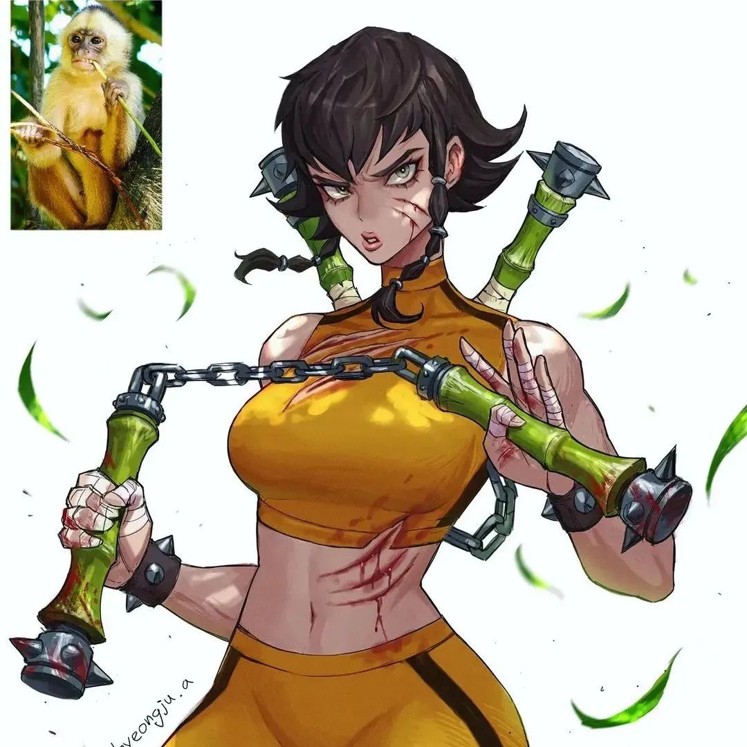 插画家把稀有动物，变成炫酷的插画角色，母猴子的变身太帅了