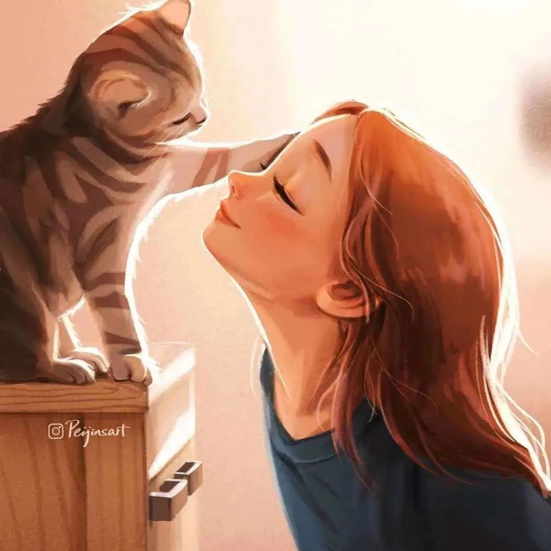 纯粹的插画，微笑的女孩，看得人心里都温暖起来