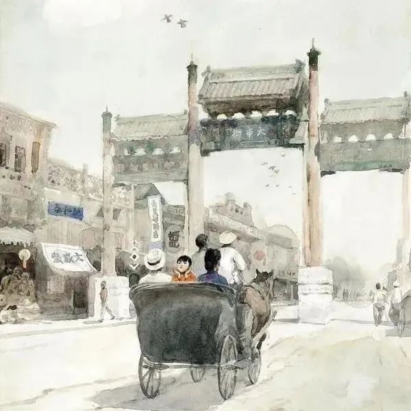 老北京风情水彩画——城南旧事