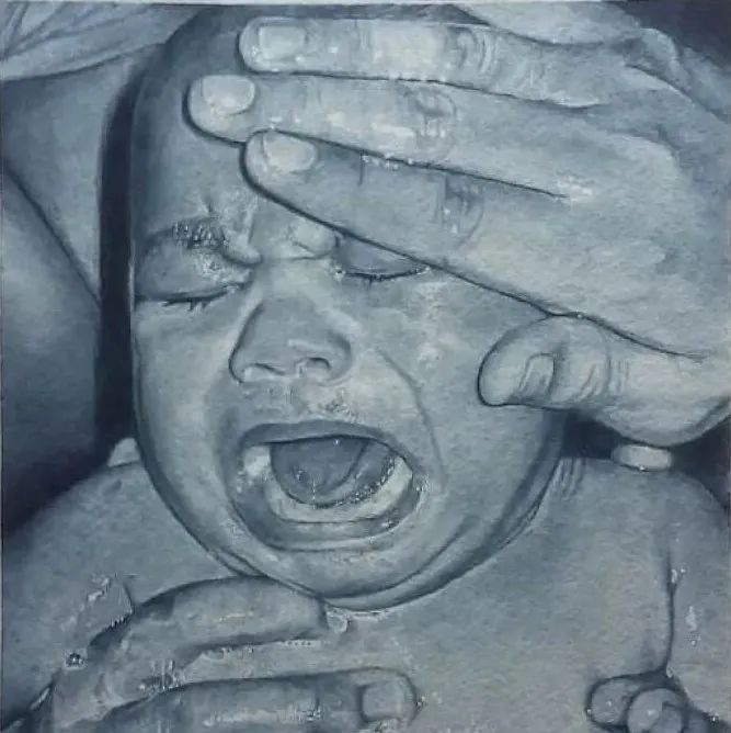 又一位“人肉打印机”，他的单色水彩肖像画，写实程度堪比照片