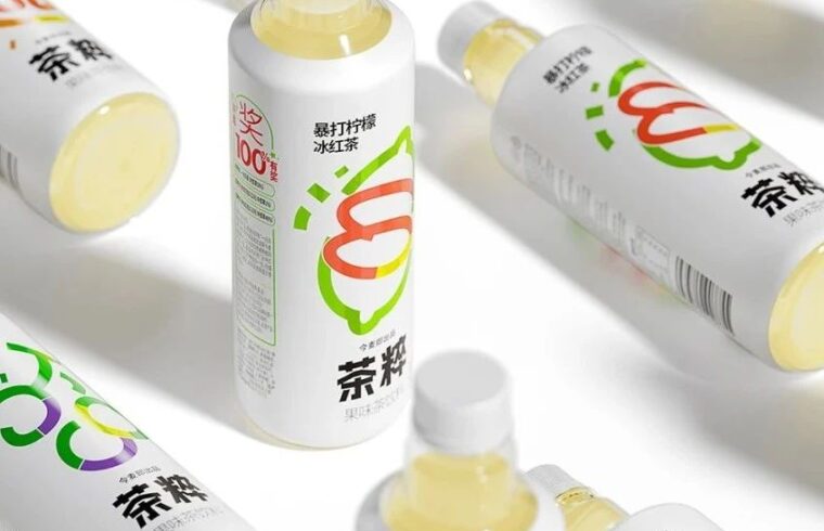 今麦郎果茶新品牌「茶粹」包装，撞色很清新！