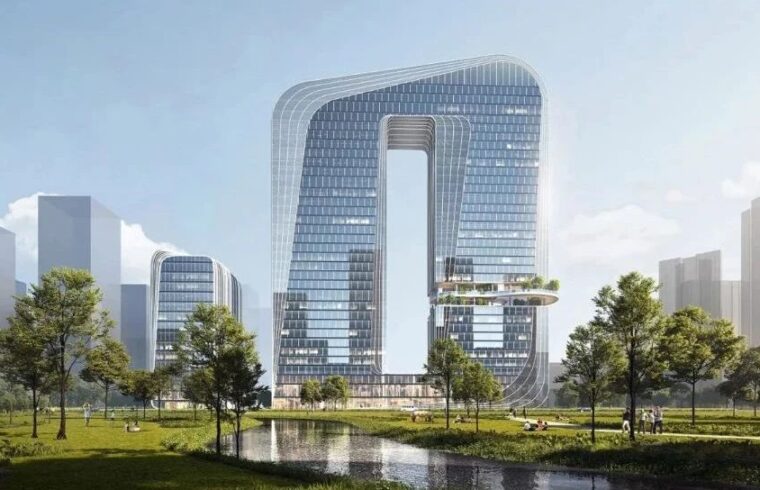 Aedas 模仿当地的“吉祥石”，在珠海设计了一座拱形摩天楼