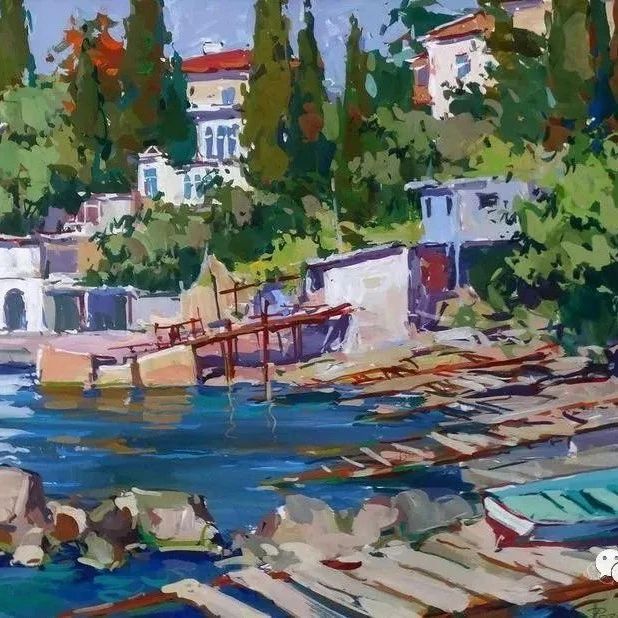 美美的克里米亚风景油画，色彩纯净欢快！