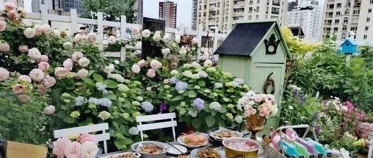 这个80㎡的露台花园，太适合喝下午茶了。
