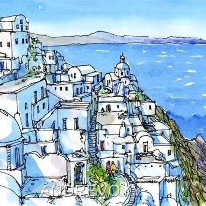 一组唯美的冷色系水彩建筑风景画！