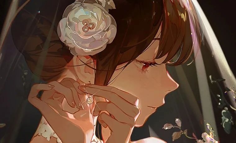 日系唯美风的二次元少女插画，有一种忧郁与孤高的气质，又A又飒