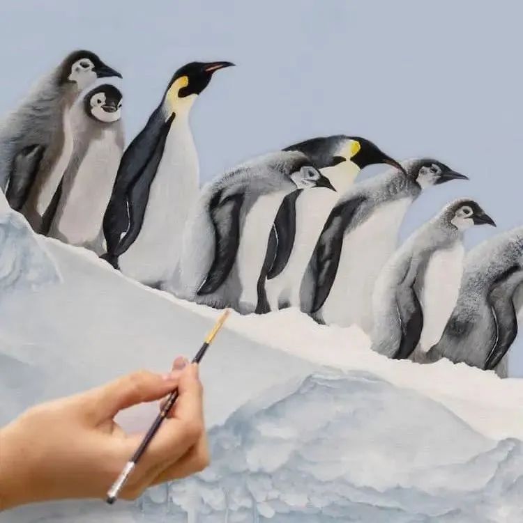 美女画家偏爱画企鹅，靠三幅画作一举成名，细节满满不失美感