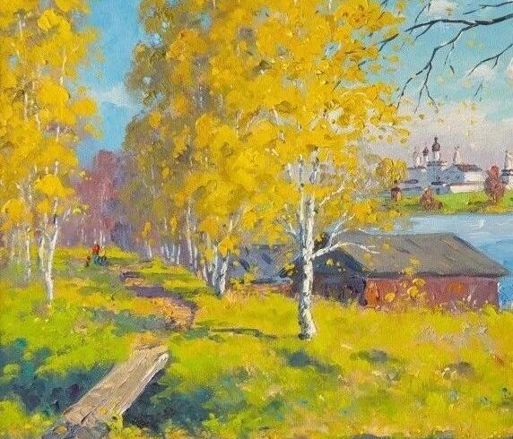 新清的风景油画，俄罗斯画家亚历山德罗夫斯基作品