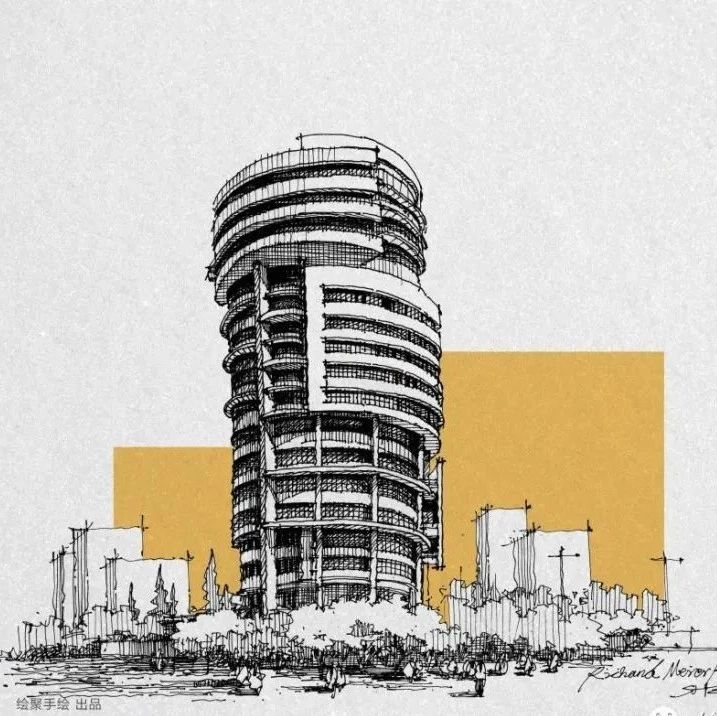 手绘理查德·迈耶建筑作品