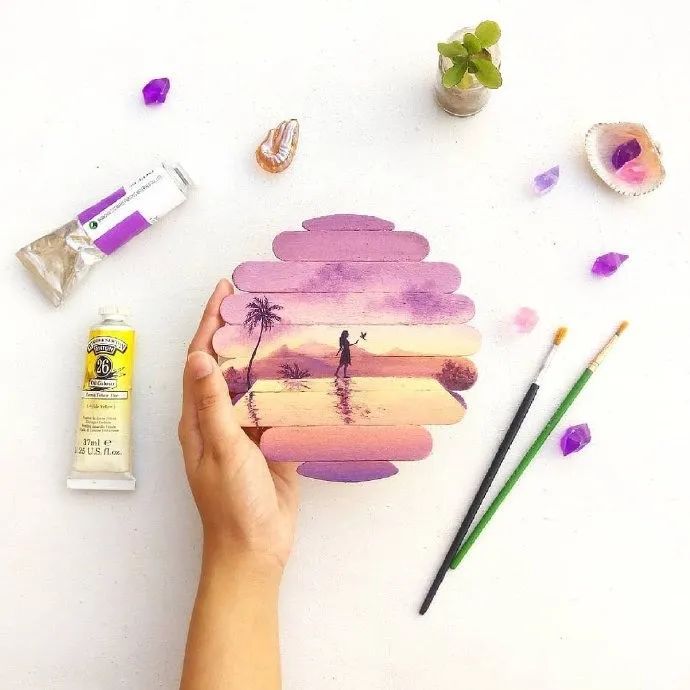 雪糕棒上的水彩插画Farwa绘画作品欣赏