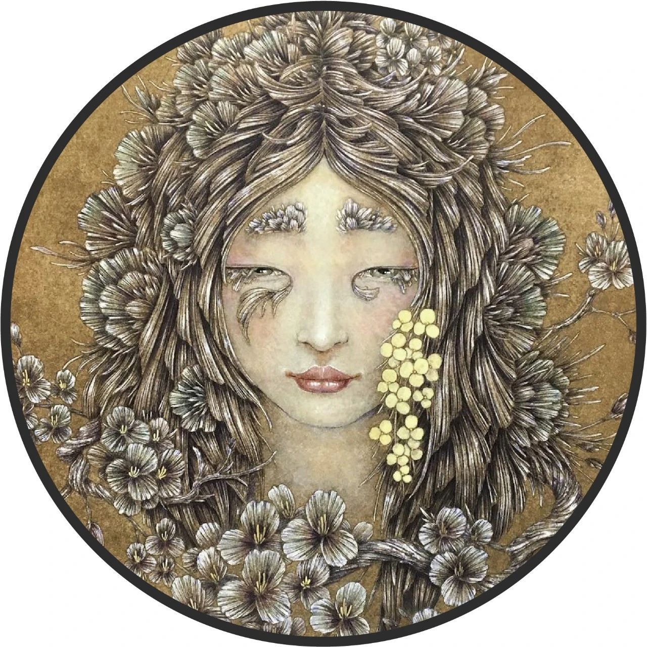 手绘丨水彩+细密圆珠笔的肖像画作，梦幻般的动植物，强烈的画面叙事性
