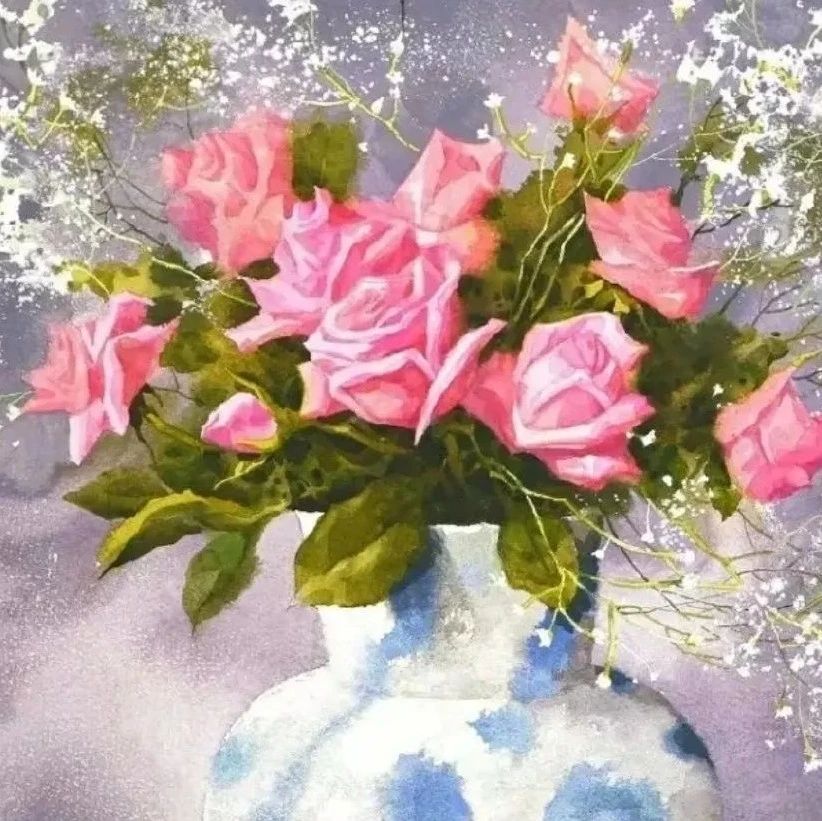 这组花卉水彩色调很美，很迷人！