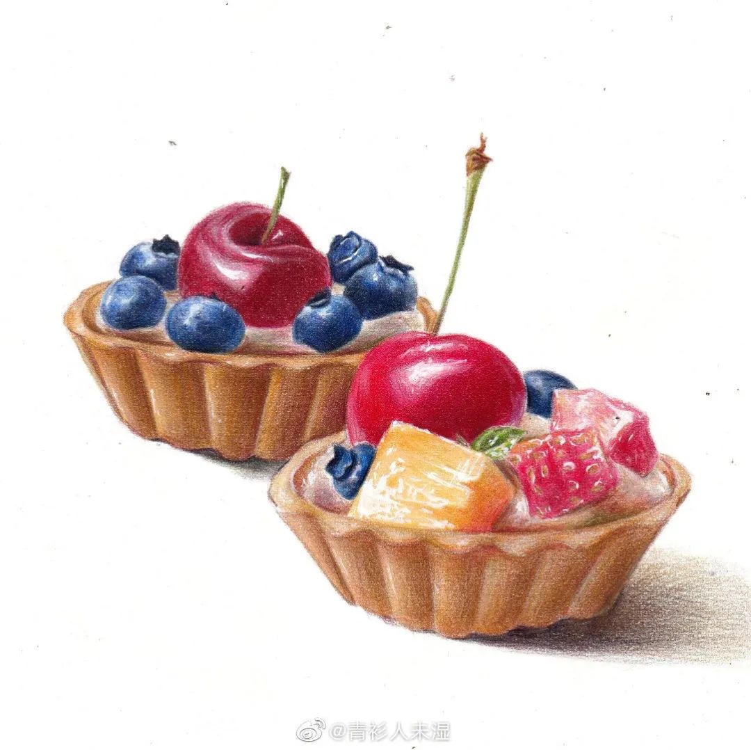 彩铅手绘青衫人未湿绘画作品欣赏