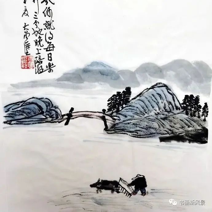 大曾画画：三间茅屋一老妻， 生个孩子养群鸡，山中岁月无闲愁， 日出而作日落息