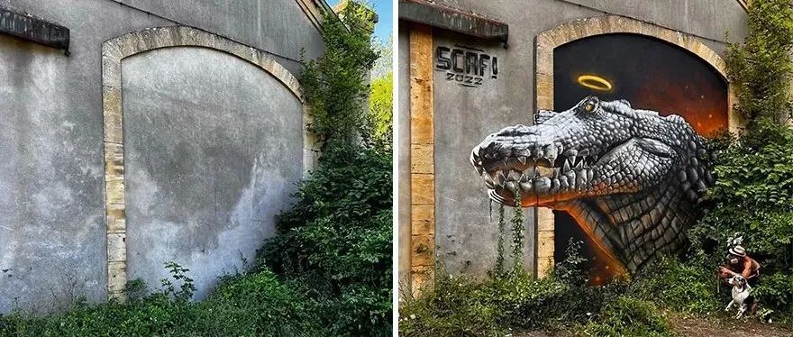 街头的空白墙壁，变成凶猛的3D野兽，逼真程度吓坏路人