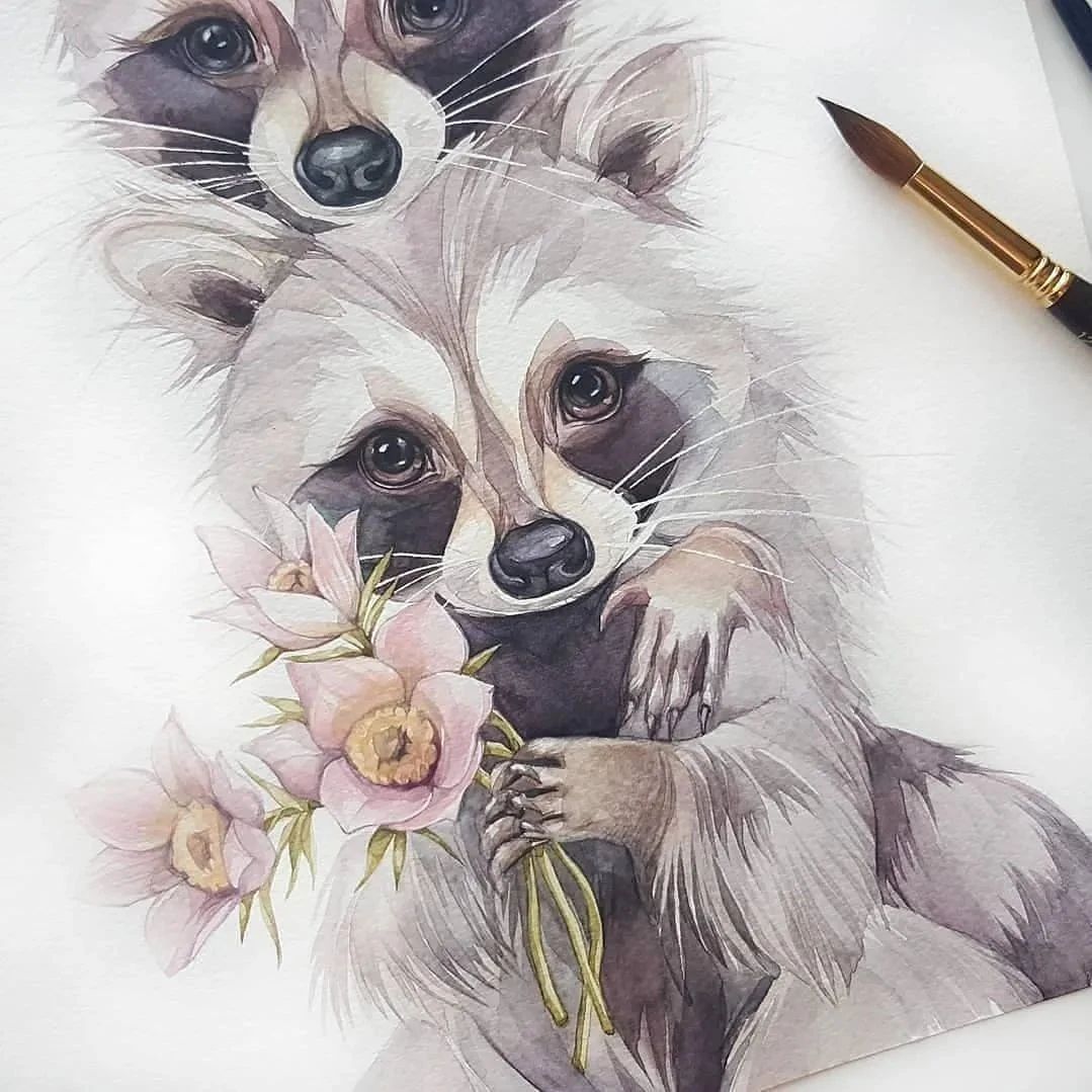超萌的动物水彩画，太可爱了！