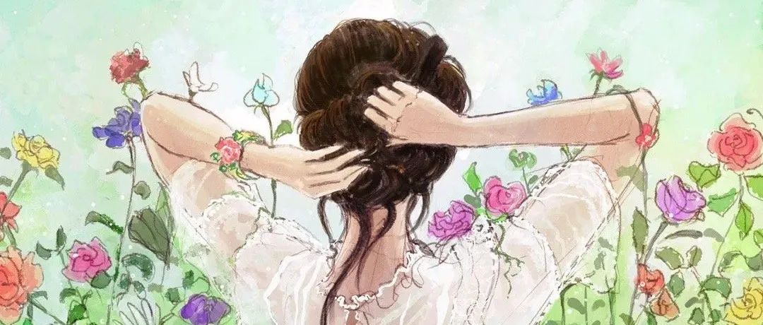 色彩梦幻的氛围感女孩插画，画风唯美治愈，主题浪漫且具有创意