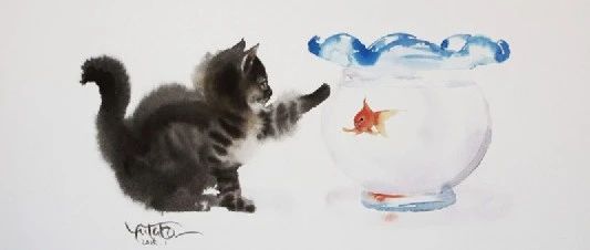 村上豊的水彩画猫作品