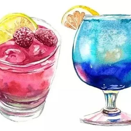 各种果汁饮品水彩画，满满的食欲感！