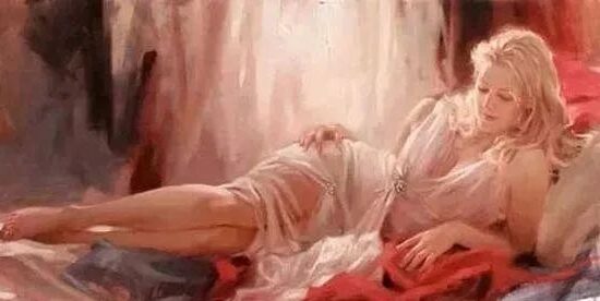 西式风格淑女绘画-当代画家Richard S. Johnson人物油画欣赏