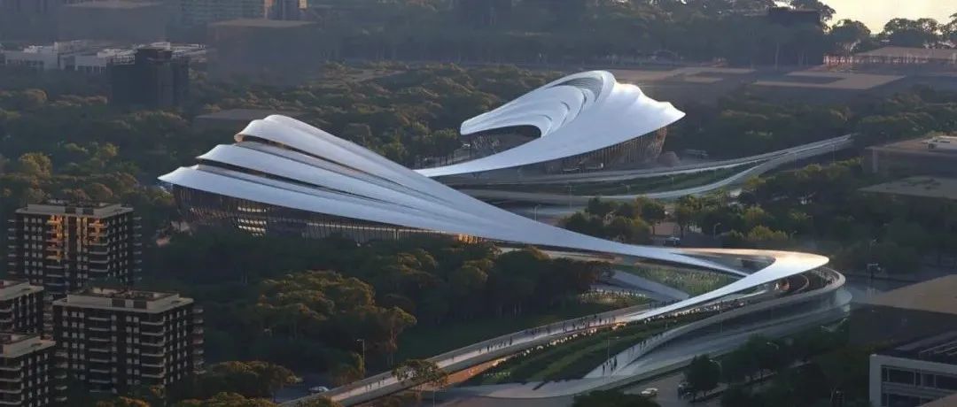 扎哈·哈迪德建筑事务所设计的泾河新城文化艺术中心，形如当地蜿蜒的山谷