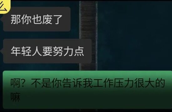 我想找个压力小的工作，你却要我24小时拼命。wc