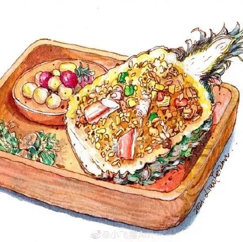 一组水彩美食手绘作品作者：小飞猪Am