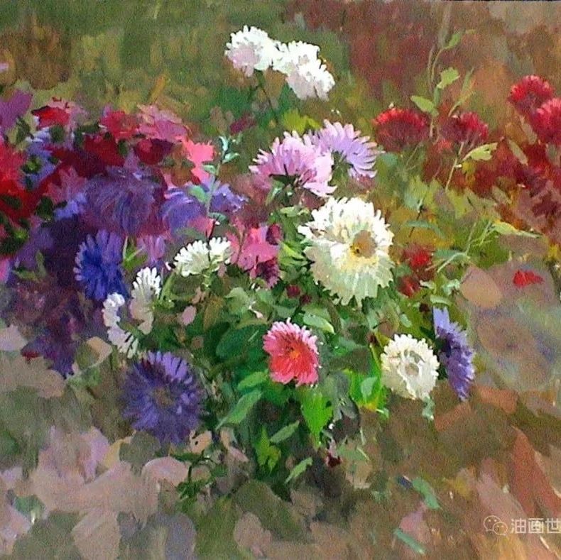 静物花卉油画，俄罗斯画家斯维特拉娜作品