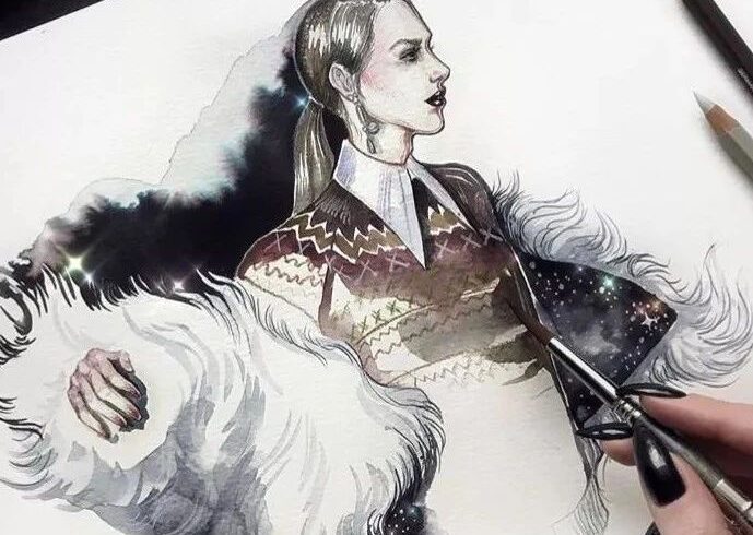 暗黑系插画风格绘制过程步骤分享| Nastya Kuzmina浓郁哥特气息的时装画！