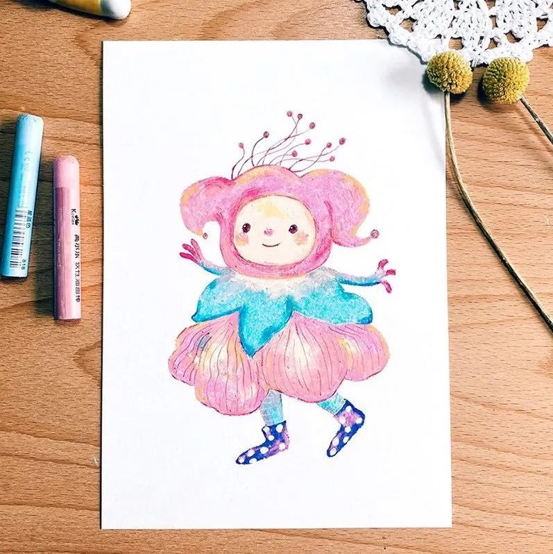 油画棒小画作者：木蓝莘Mu绘画作品欣赏