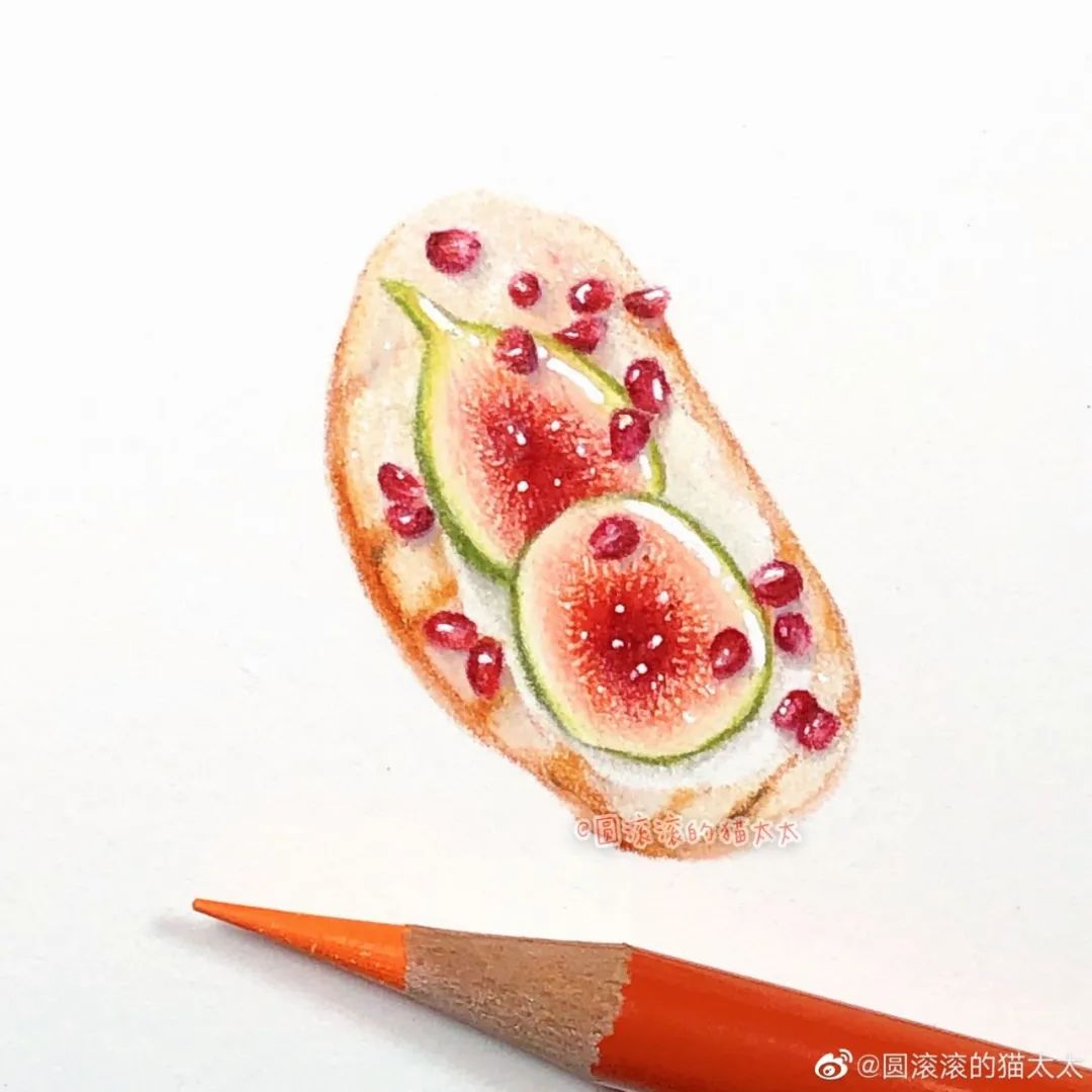 彩铅迷你美食圆滚滚的猫太太绘画作品