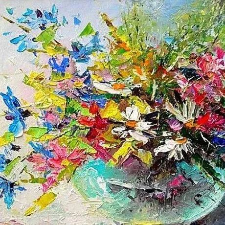 俄罗斯年轻艺术家尤金风景静物油画，色彩艳丽，太美了